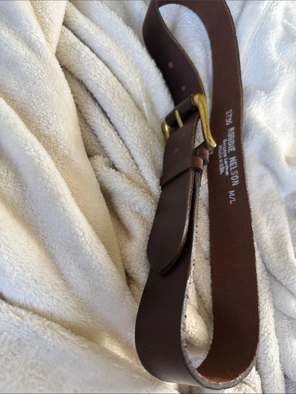 Vintage Robbie Nelson Brown Leather Belt with Brass Hook Buckle Size M/L